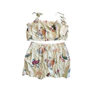 Sweetheart Clothing Floral Two-Piece Romper - Cream and Green